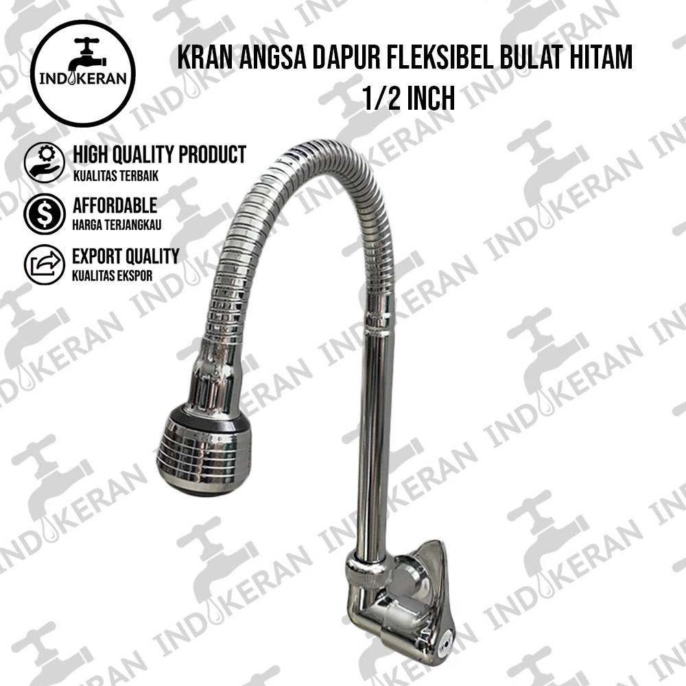 INDOKERAN - Kran Angsa Dapur Fleksibel Bulat Hitam - 1/2 Inch