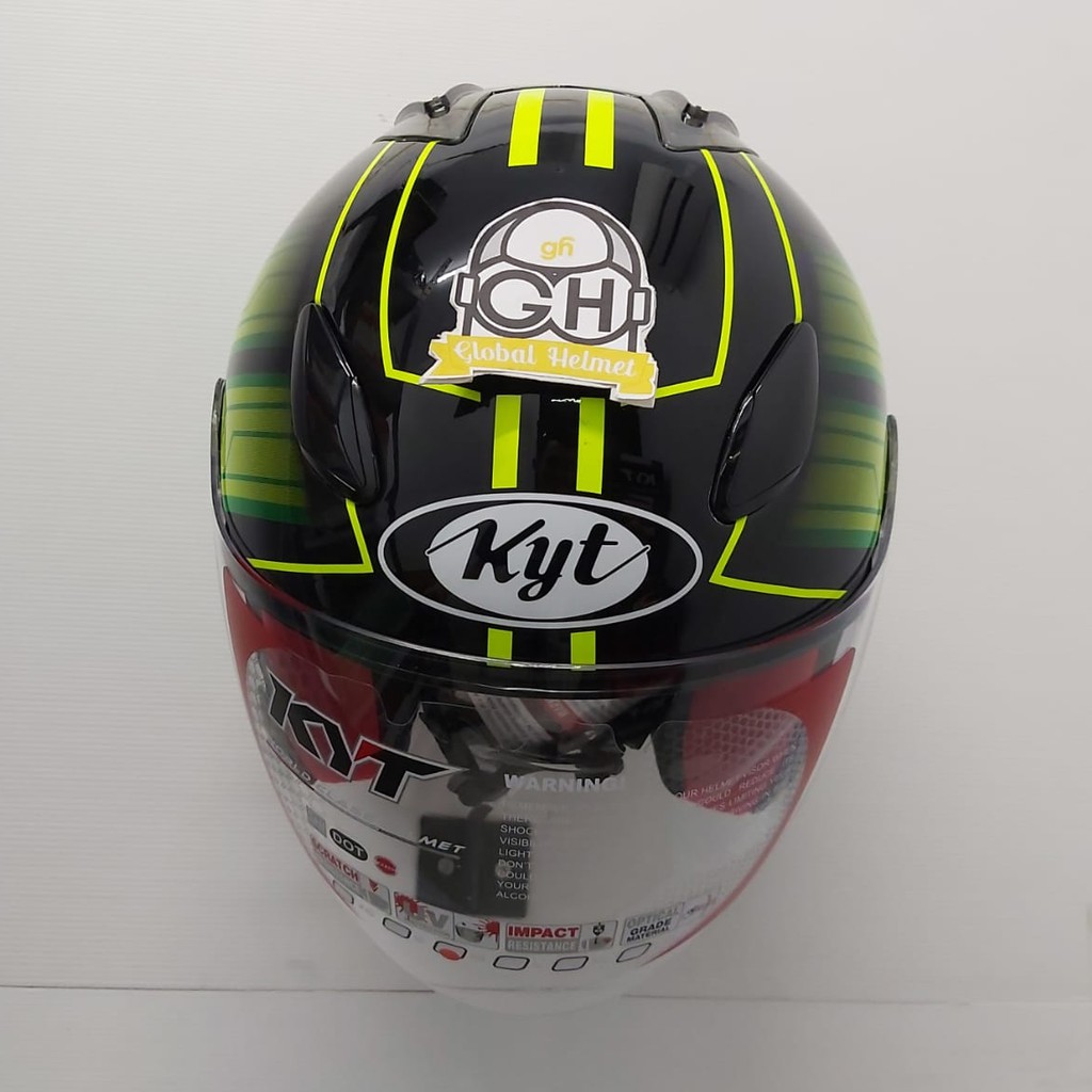 HELM HALF FACE KYT DJ MARU KYT DJMARU MOTIF #14 BLACK YELLOW FLUO GREEN