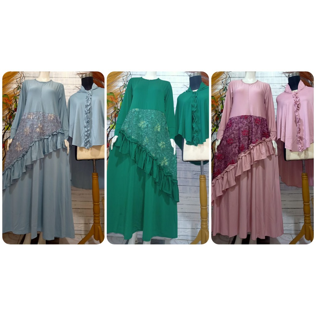 gamis syari brukat /gamis jersy plus krudung /beseler