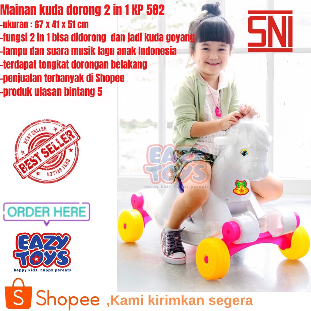 Mainan Anak Kuda Kudaan Jungkat Jungkit KP 582 Fitur Lampu Suara dan Tongkat Dorongan