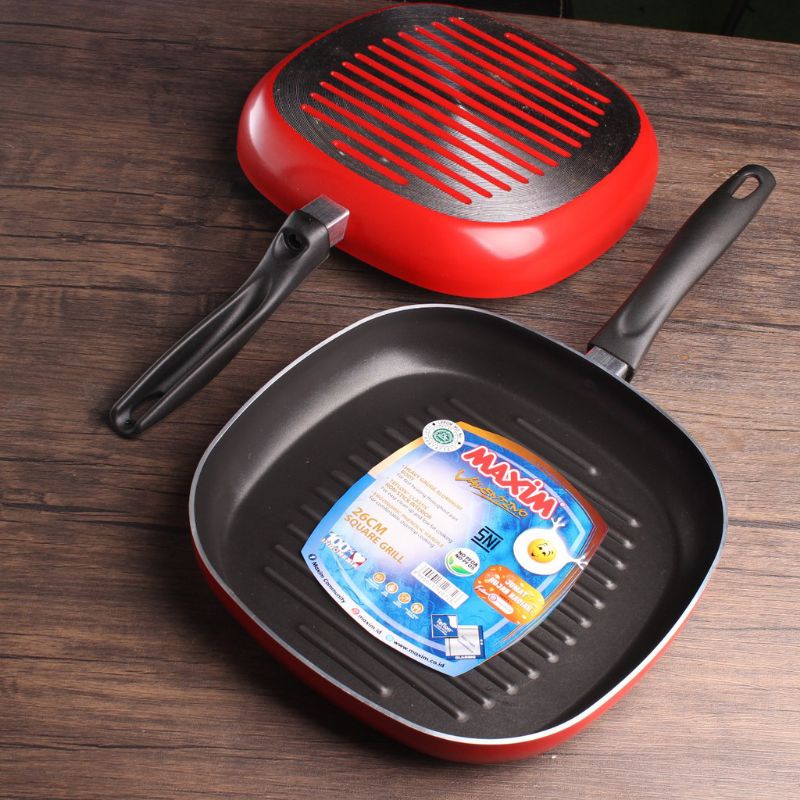 Teplon MAXIM Valentino Square Grill (26 cm) Berbahan Teflon Non-Stick Anti Lengket / Wajan / Panci Penggorengan Pemanggang / Panggangan MAXIM Valentino Square Grill Pan