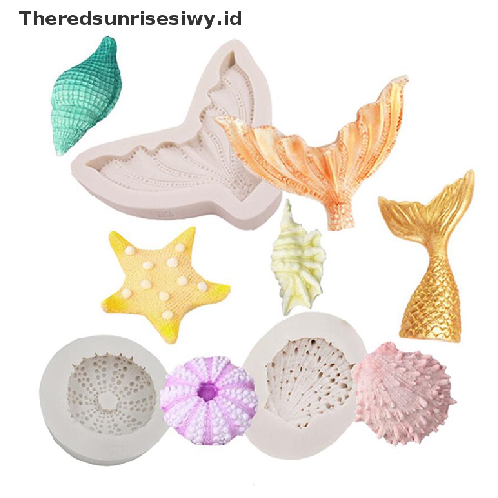 # Alat Rumah Tangga # Cetakan Fondant Bentuk Ekor Mermaid Kerang Bintang Laut 3D Bahan Silikon Untuk Dekorasi Kue