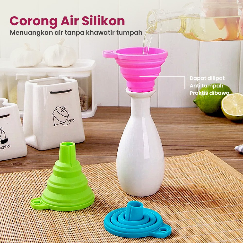 Corong Air Minyak Silikon Lipat Anti Tumpah Corong Mini Portable