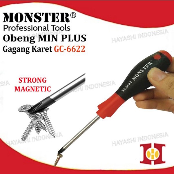 Obeng Min Plus Kembang Bolak Balik Screwdriver Magnet Gagang Karet + -