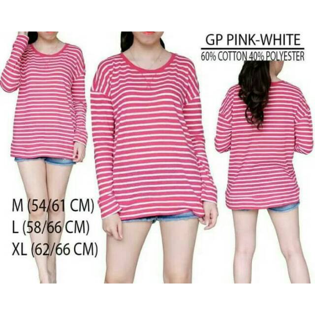 Kaos Lengan Panjang Wanita GAP Stripe Pink Original