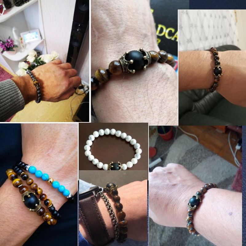 Gelang Tangan Manik-Manik Batu Alam Tiger Eye Elastis Untuk Pria