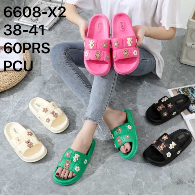 Sandal Selop Jelly Wanita Rubber Selop Miniso Teddy Bear pita 6608