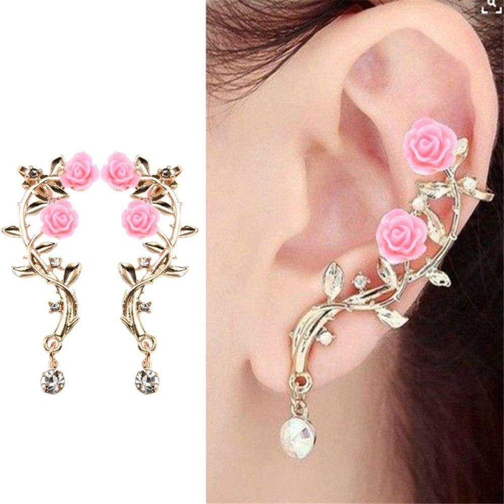 Lily Ear Stud Princesas Boucle Wanita Perhiasan Emas Pink Bungkus Klip Anting