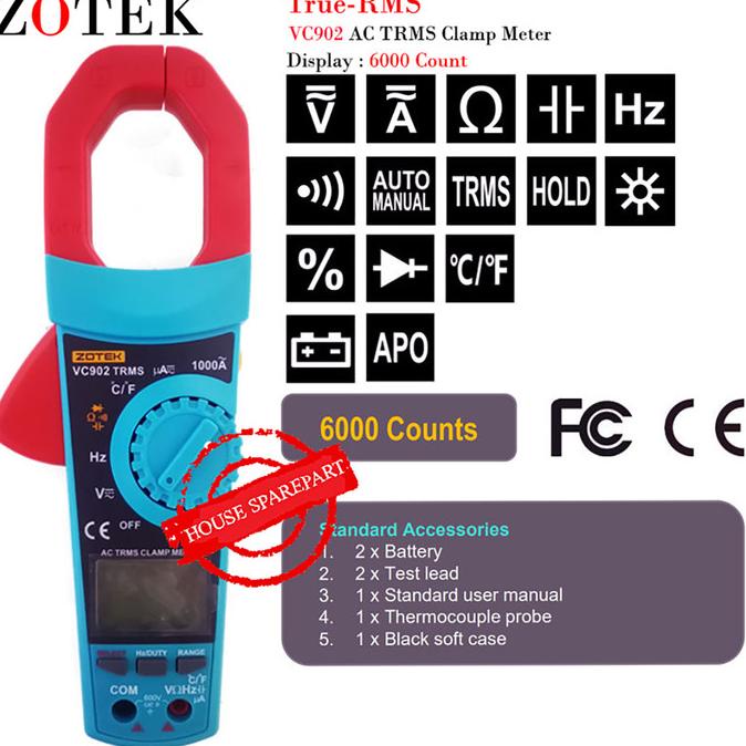 Zotek VC902 Auto Range Clamp Meter Tang Ampere Digital Tang Ampere