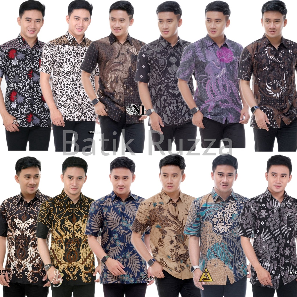 RUZZA Batik Kemeja Pria Lengan Pendek Motif Sogan Size M L XL