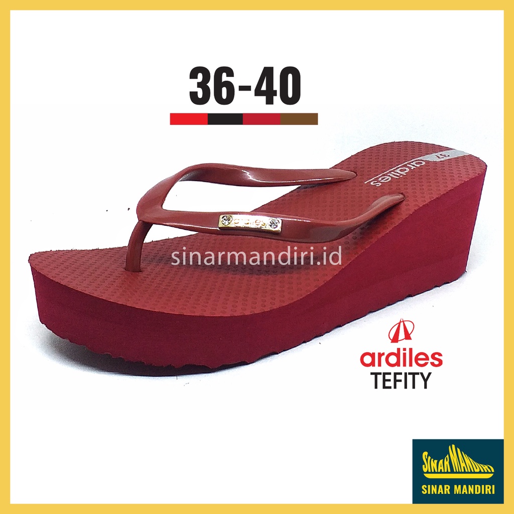 Sandal Wedges Wanita Ardiles Tefity Ringan Anti Air Awet Jinjit Jepit 36-40 Merah Hitam Coklat-3