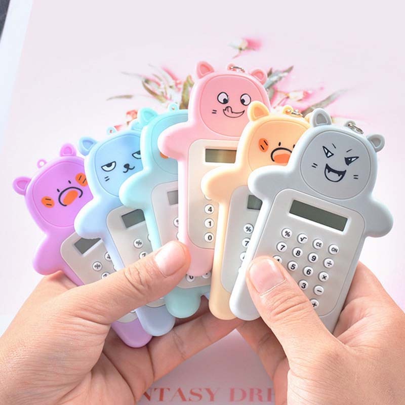 Kalkulator 8 Digit Mini Portable Kartun Beruang Lucu Tombol Karet