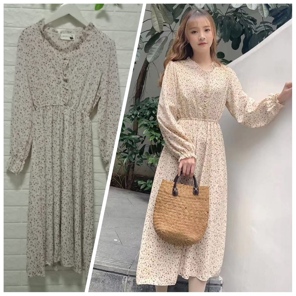 Gaun Wanita Motif Floral Dress Vintage Korean Style 9920 - 9925-FLORAL13