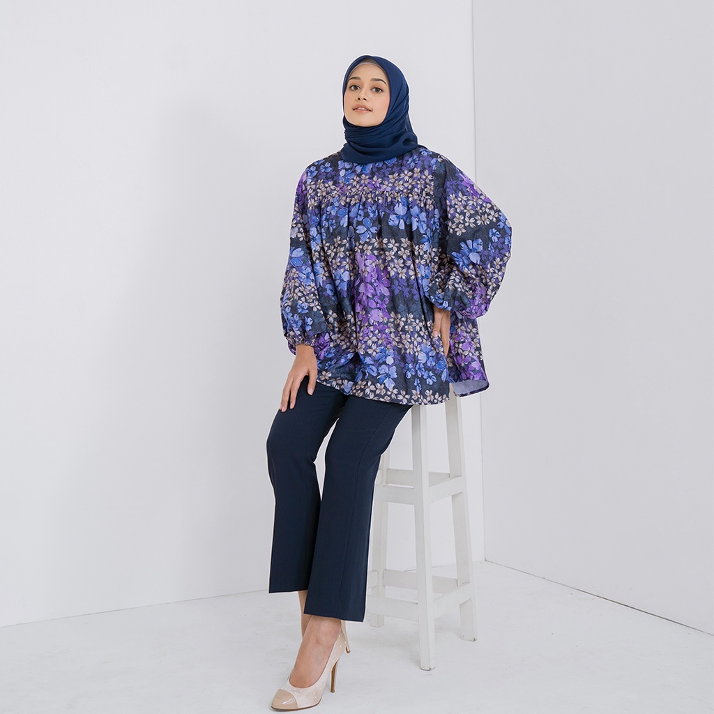 ARSSCARF Zahra Ruffle Blouse - Navy