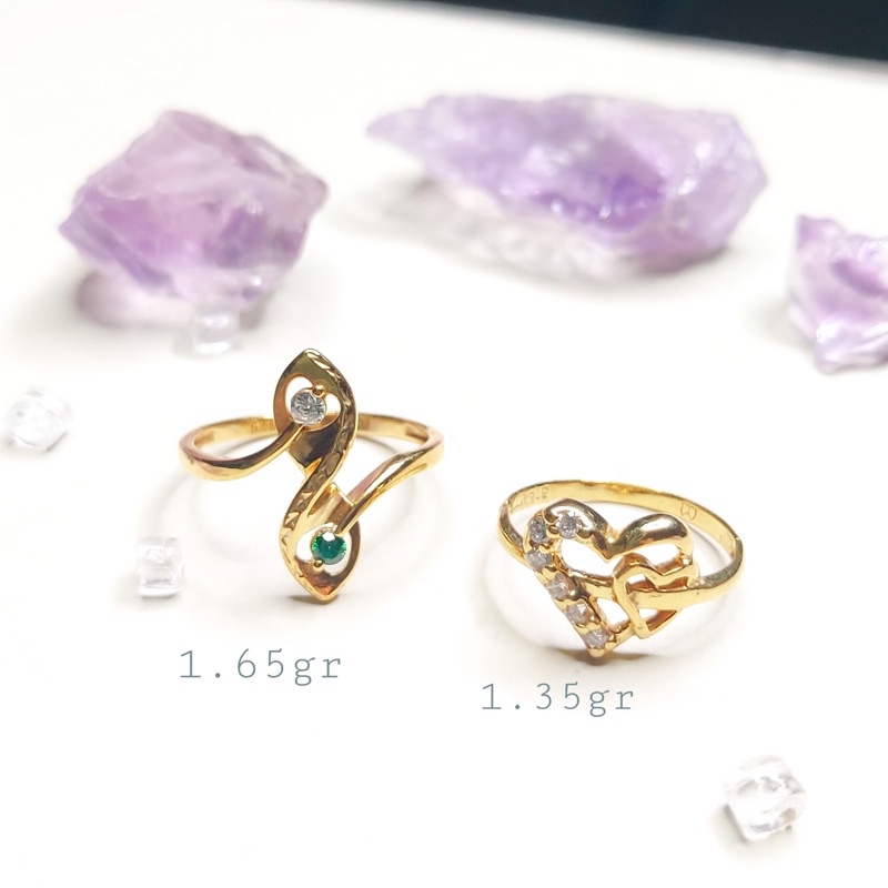 Cincin Emas Asli Hijau Diamond Alike Hati Kadar 375