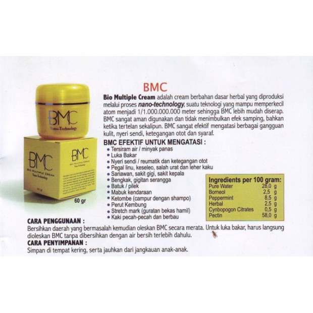 BMC (Bio Multiple Cream) Krim Luka Bakar Pegel Linu Bau Kaki KK Indonesia Paket Hemat 3 BOX