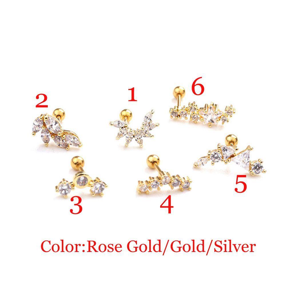 Lily 1PC Anting Tindik Rose Gold Silver Emas Sekrup Belakang Bintang Daun Stainless Steel