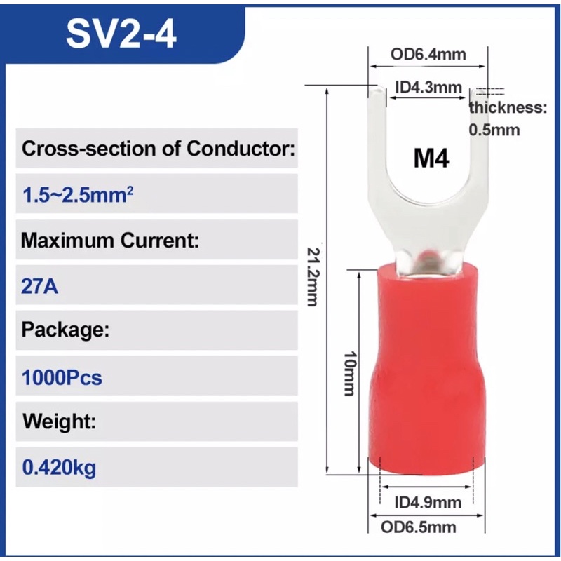 Skun Y Fork Kabel 2.5mm SV2-4 Connector Fork