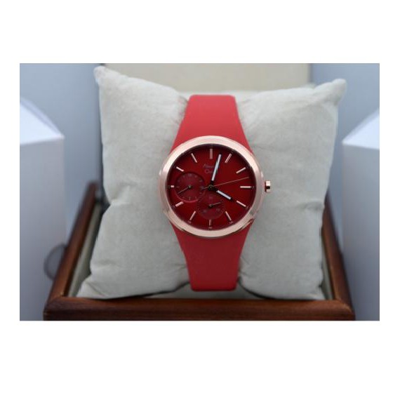 Jam Tangan Cewek Alexandre Christie AC 2663 Rubber Rose Gold Red Original