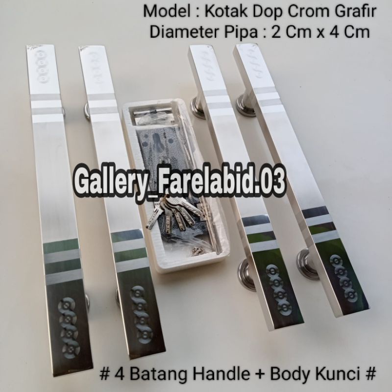 Handle Pintu Rumah Stainless Steel Kotak Jumbo Grafir 45 Cm Full Set Body Kunci Gagang Pintu Rumah Modern Set Bodi Pelor Pegangan Pintu Kupu Tarung Tarikan Pintu Rumah Utama Minimalis