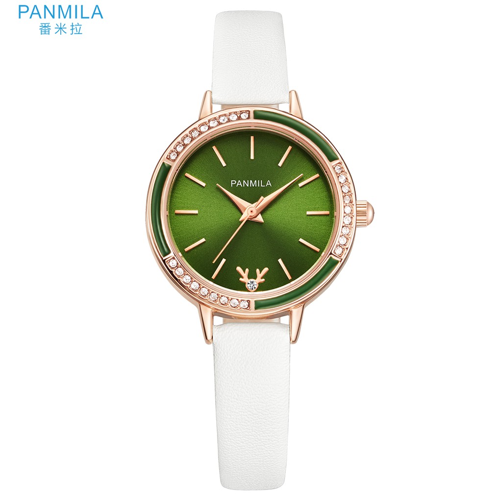 Panmila Jam Tangan Wanita Kasual P0540S-DZ1RQW Tali Kulit Putih Hijau