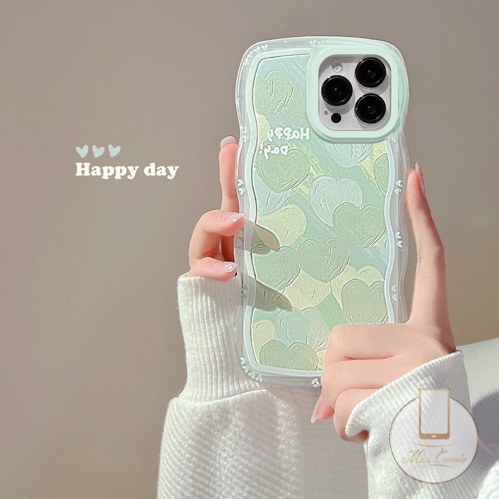 Oppo A54 A17 A78 A57 A77s A55 A16K A96 Reno 8t A95 A15 A1K A16 A53 A74 A76 A9 A5 A31 A12 A5s A7 A16E A3s A12e A15s A52 Ins Korea Lukisan Cat Minyak Love Hati Baru Curly Wavy Edge Case