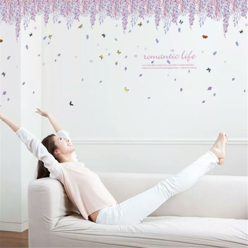 RELIZA WALLSTICKER / STIKER DINDING RENDA LAVENDER UNGU RUMBAI HANGING SK9009