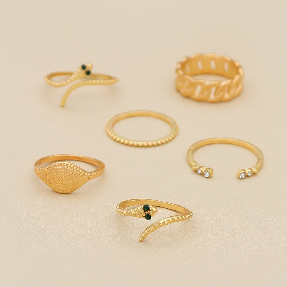 6pcs / set Cincin Model Terbuka Desain Rantai Ular Asimetris Gaya Eropa Amerika Untuk Wanita