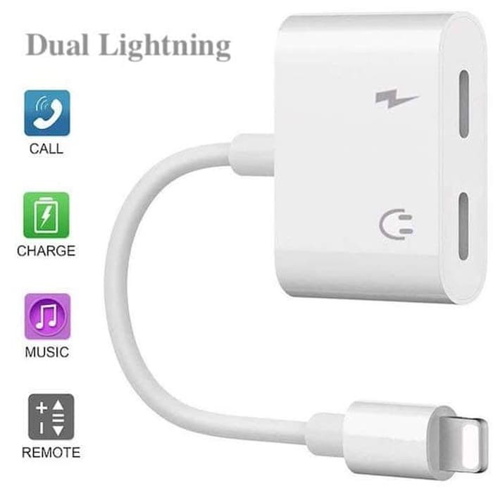 Dual Lightning Jack Adaptor With Charging Support Mic Control