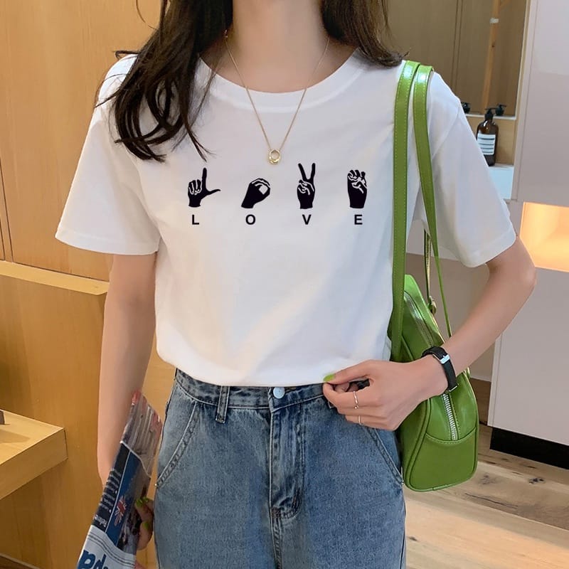 MYSTIQUE.ID-BAJU KAOS LOVE HAND T-SHIRT LUCU DAN AESTHETIC