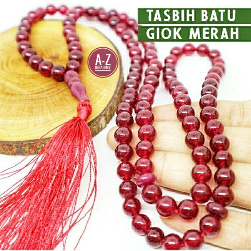 Tasbih Batu Giok Merah Delima siam Original //  8 mm -10 mm // 99 butir