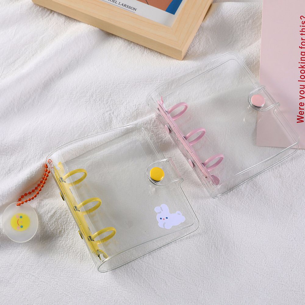 MXBEAUTY Portable Card Organizer School Stationery 3 Hole Binder Clip Binder Notebook Cover Glitter Mini Transparent Notebook Pages PVC Handbook Photo album