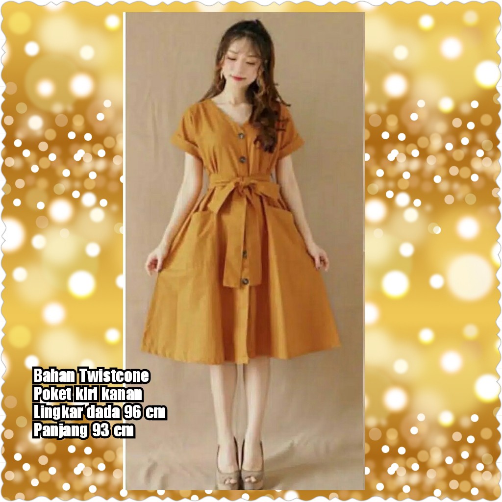 QFS DRESS MARSHA YELLOW / POCKET / FIT TO L / TWISTCONE