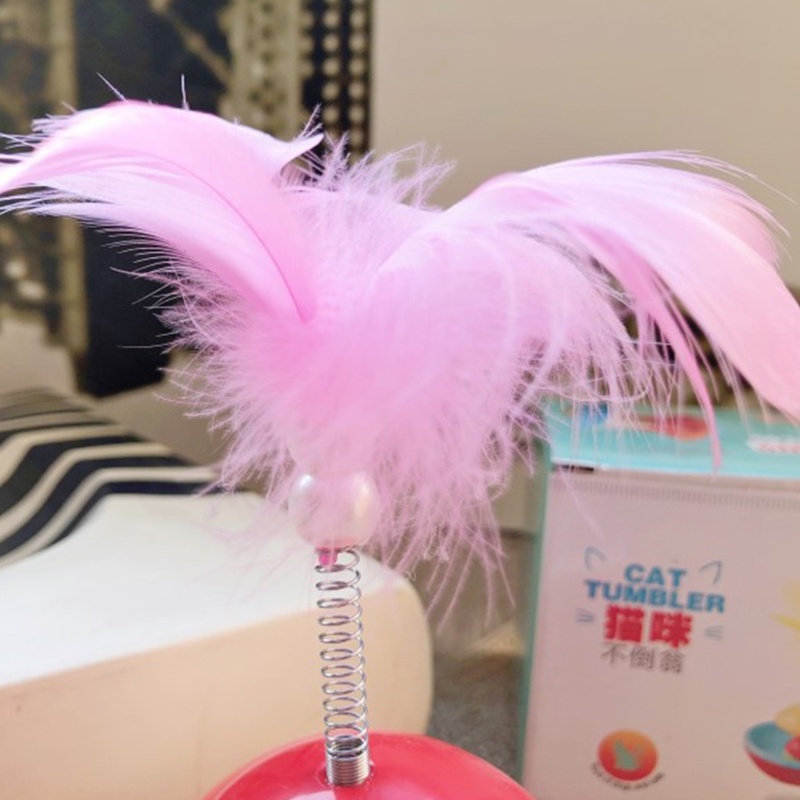 Mainan Tumbler Bulu Warna-Warni Tahan Jatuh Untuk Kucing
