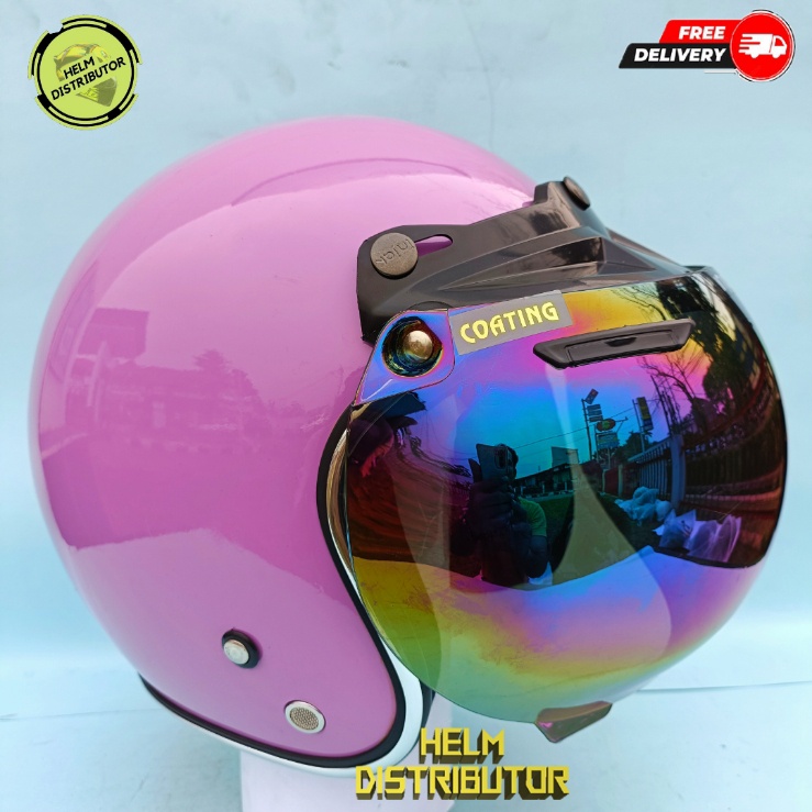 Helm Bogo Dewasa Kaca Cembung Silver/Pelangi, Lis Chrome Kualitas Premium Untuk Pria dan Wanita COD