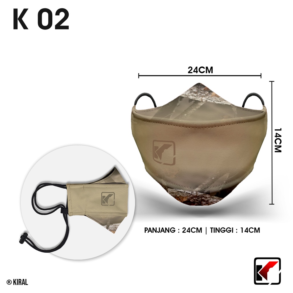 K-02 Masker Kain 3 ply Lapis Hijab Distro Korea Headloop Earloop Motif Pria Cowok Premium Keren