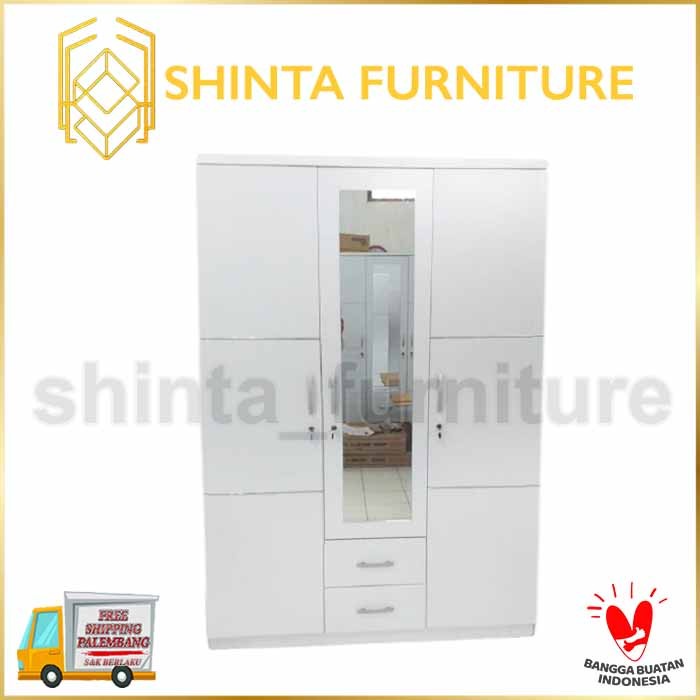 Lemari Putih 3 Pintu Minimalis Lemari Baju Laci Cermin Luar Panjang