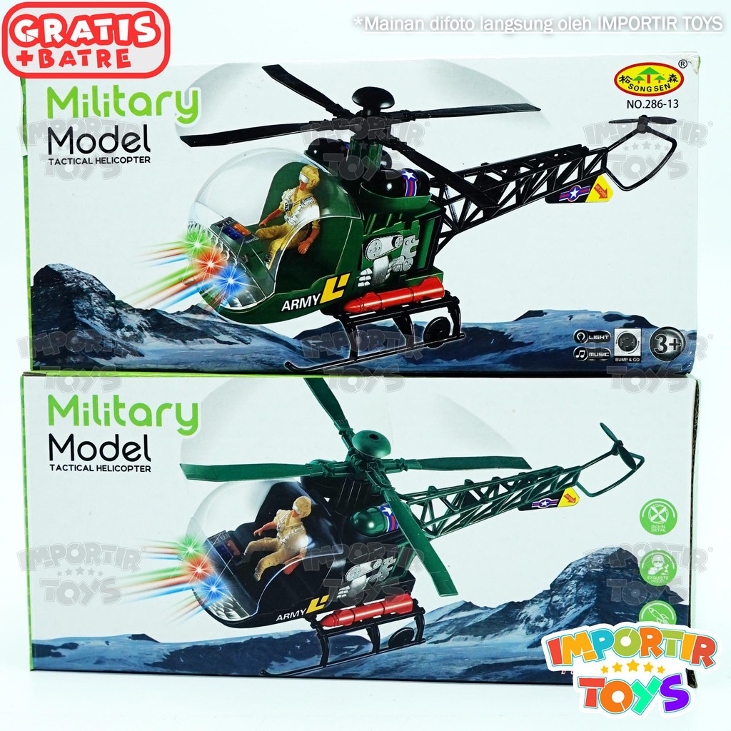 Mainan Helikopter Militer Model Electric Baterai Baling Baling Puter Besar Berkualitas