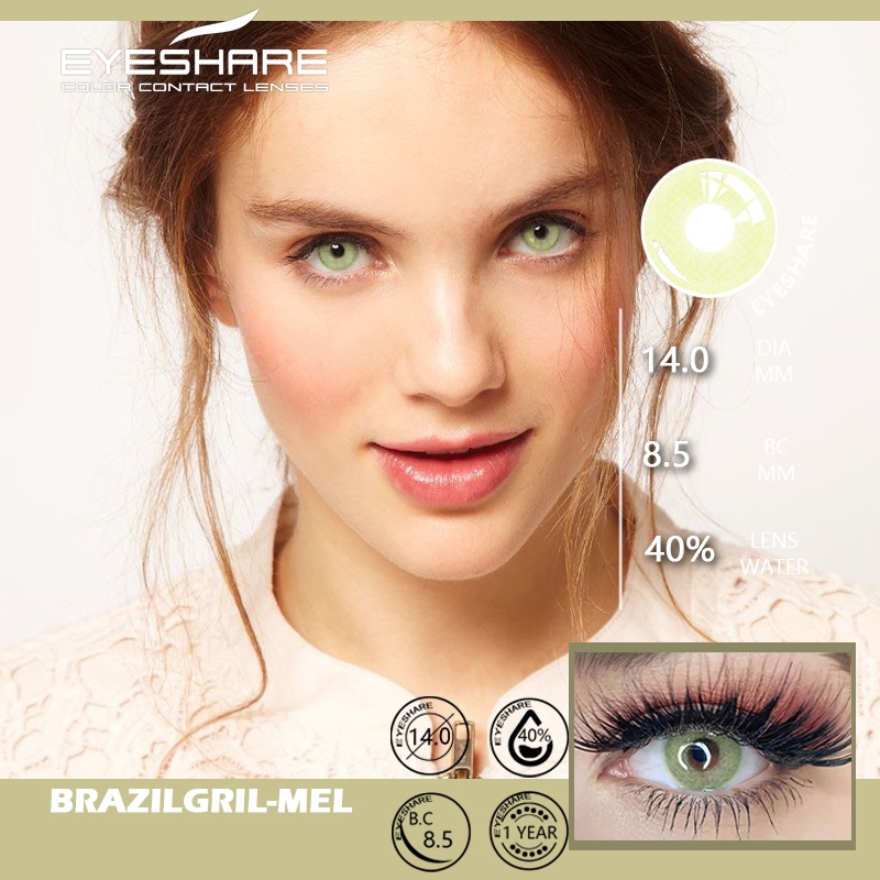 1 Pasang Lensa Kontak Berwarna Diameter 14.0MM Normal &amp; Minus(0.00) Kadar Air 40% / Mata Korea / Free Lencase/ Softlen Berwarna/ Lensa Warna BRAZIL GIRL AZUL/GRAPHITE