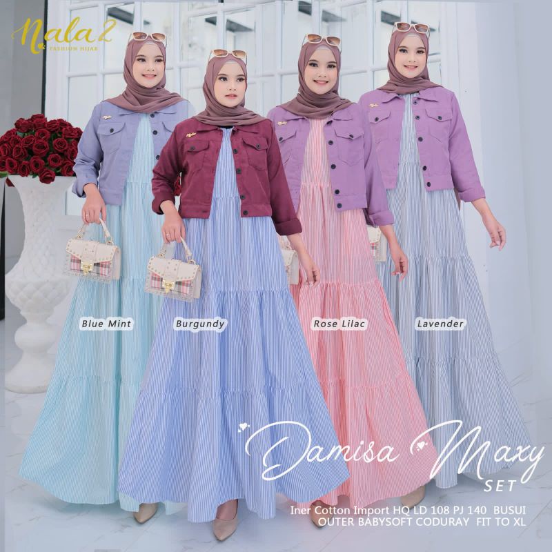 Damisa Set Fab Inner Katun Outer Coduray Soft / Setelan Gamis dan Outer by Nala