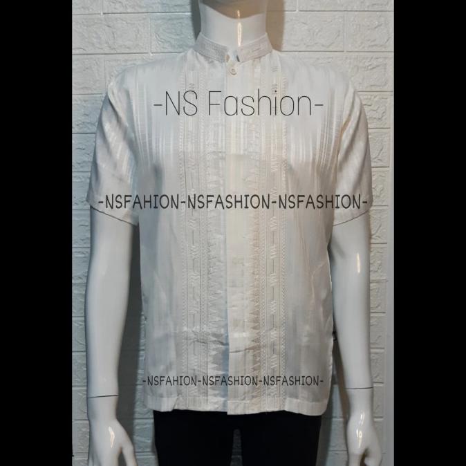 Baju Koko Pria Muslim Size M L XL Lengan Pendek Semi Sutra Putih Amran