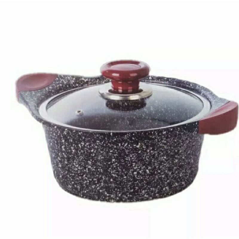 panci MUGEN german granit marbel ceramik anti lengket 28cm tutup kaca