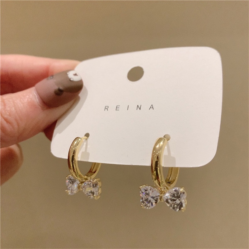 Anting Tusuk Sterling Silver 925 Desain Pita Hias Berlian Imitasi Ala Korea Untuk Wanita