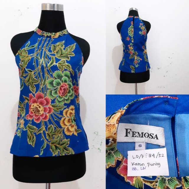 Blue Halter Neck Batik Top by Femosa/Blouse Casual Batik Biru/Atasan batik biru Kutung
