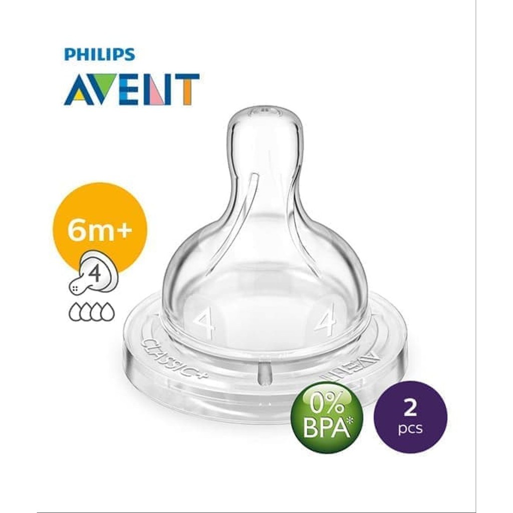 Avent Teat Fast Flow 4 H Normal Airflex - Nipple Dot Classic 6+ Isi 2 SCF634/27