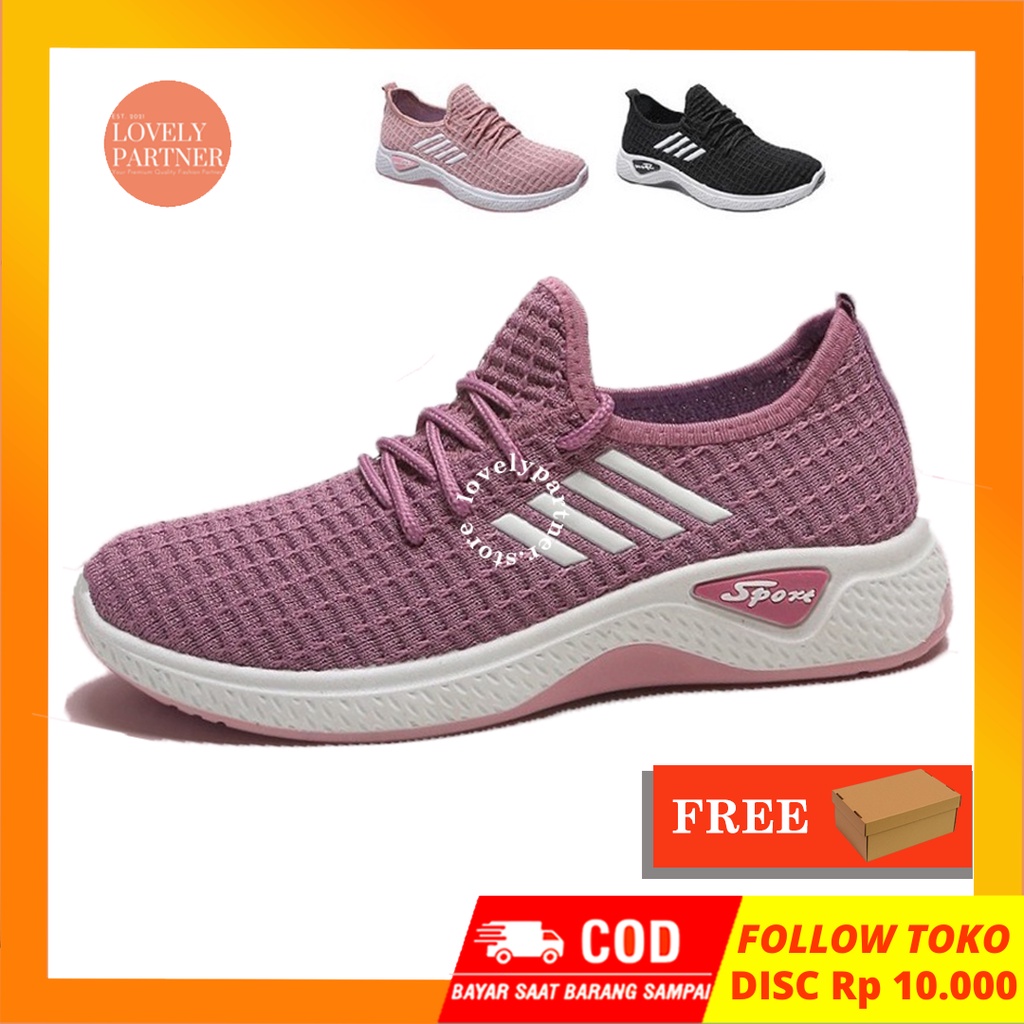 SH01 Sepatu Running Wanita Sneakers Joging Sneaker Tali Cewek Perempuan Lari Olah Raga Formal Shoes Sniker Sport Putih Olahraga Karet Elastis Import Converse Pria Cowok Laki Laki Sekolah Kerja Casual Hitam Murah Keren Sepatu All Star Baru Free Kaos Kaki