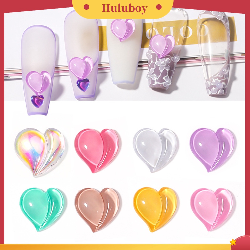 Huluboy Huluboy♡ 10 Pcs Perhiasan Kuku Bentuk Permen Hati Bahan Resin Untuk Anak Perempuan