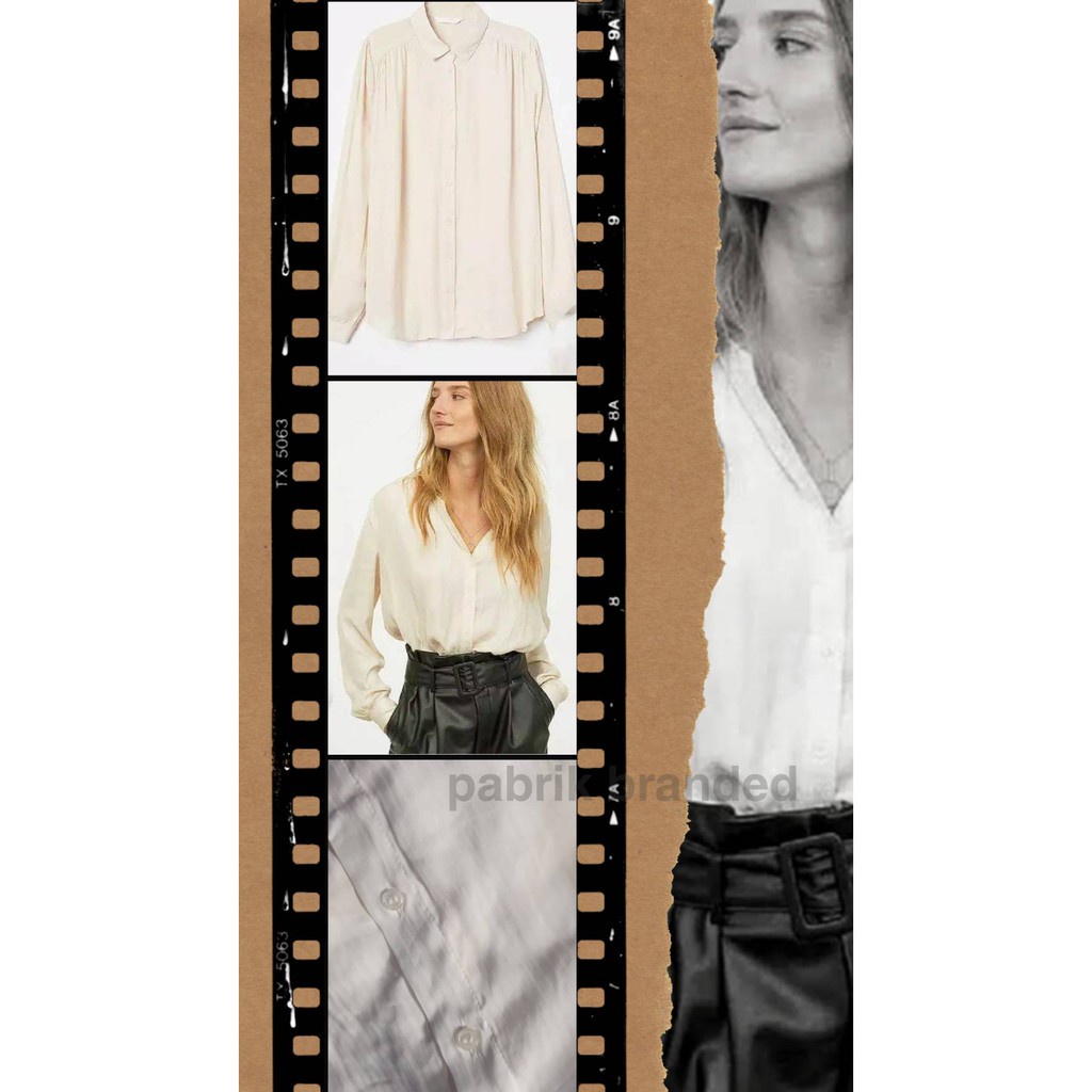 Pabrik branded HaeM long sleeve silky blouse wanita 32 34 36 38 putih cream broken white satin sifon