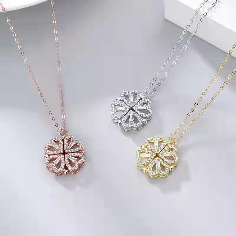 kalung titanium fashion clover magnet bisa dua model