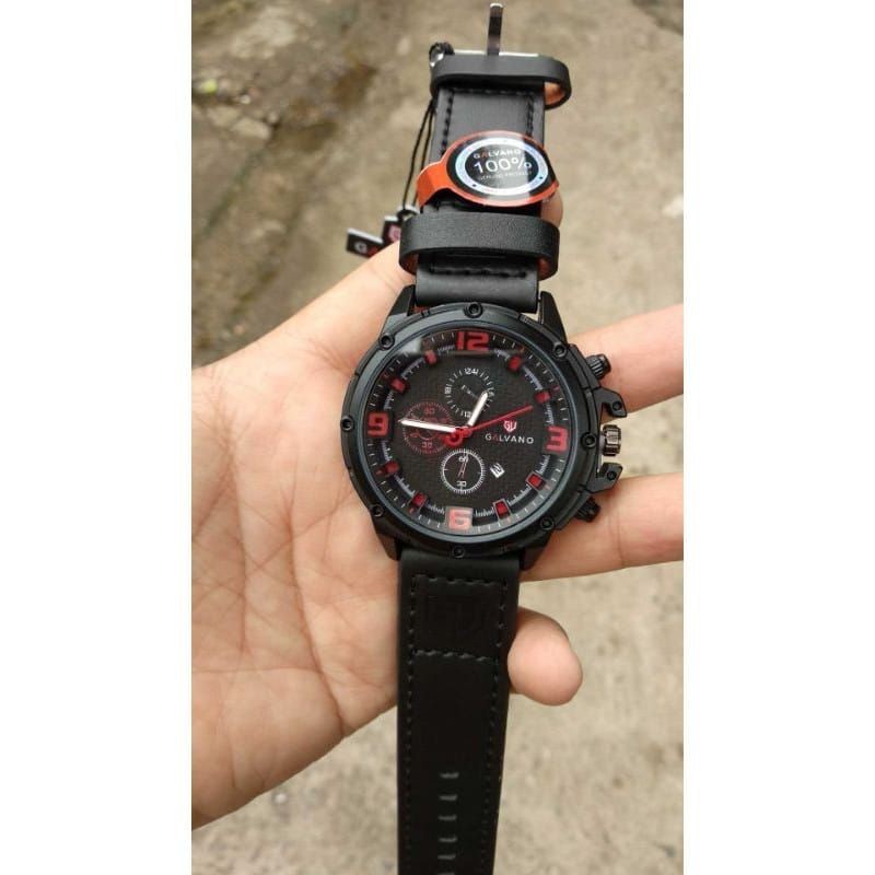 JAM TANGAN KULIT GALVANO PRIA WATER RESISTANT ORIGINAL